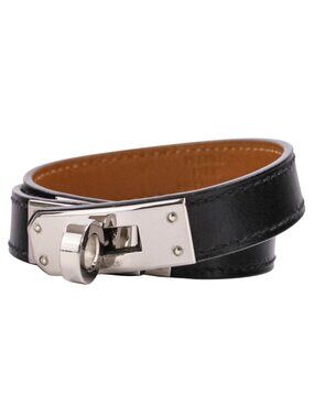 Hermes Kelly 2 Leather Bracelet Choker Black Silver LadySecond